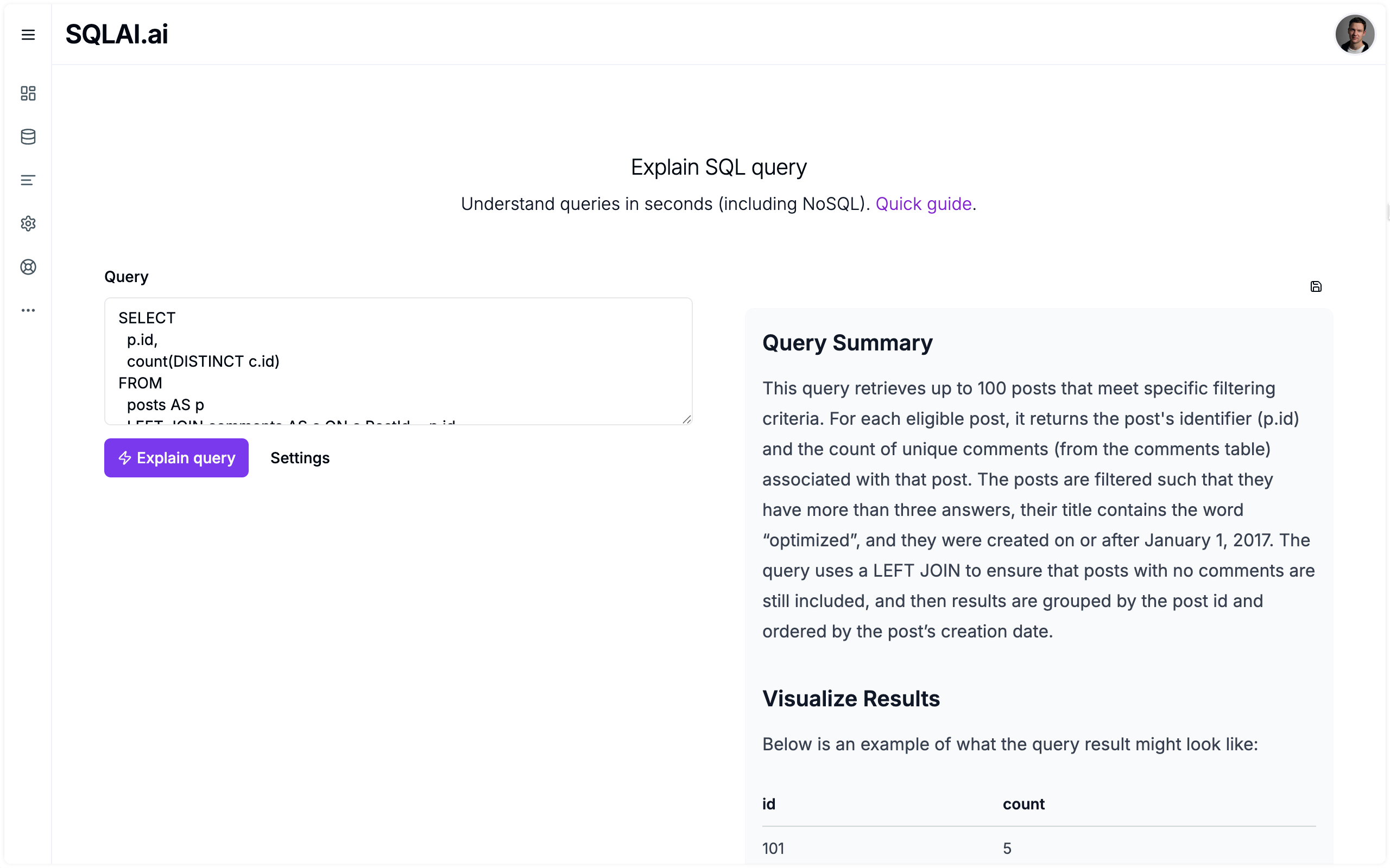 Explain your SQL queries with a single click