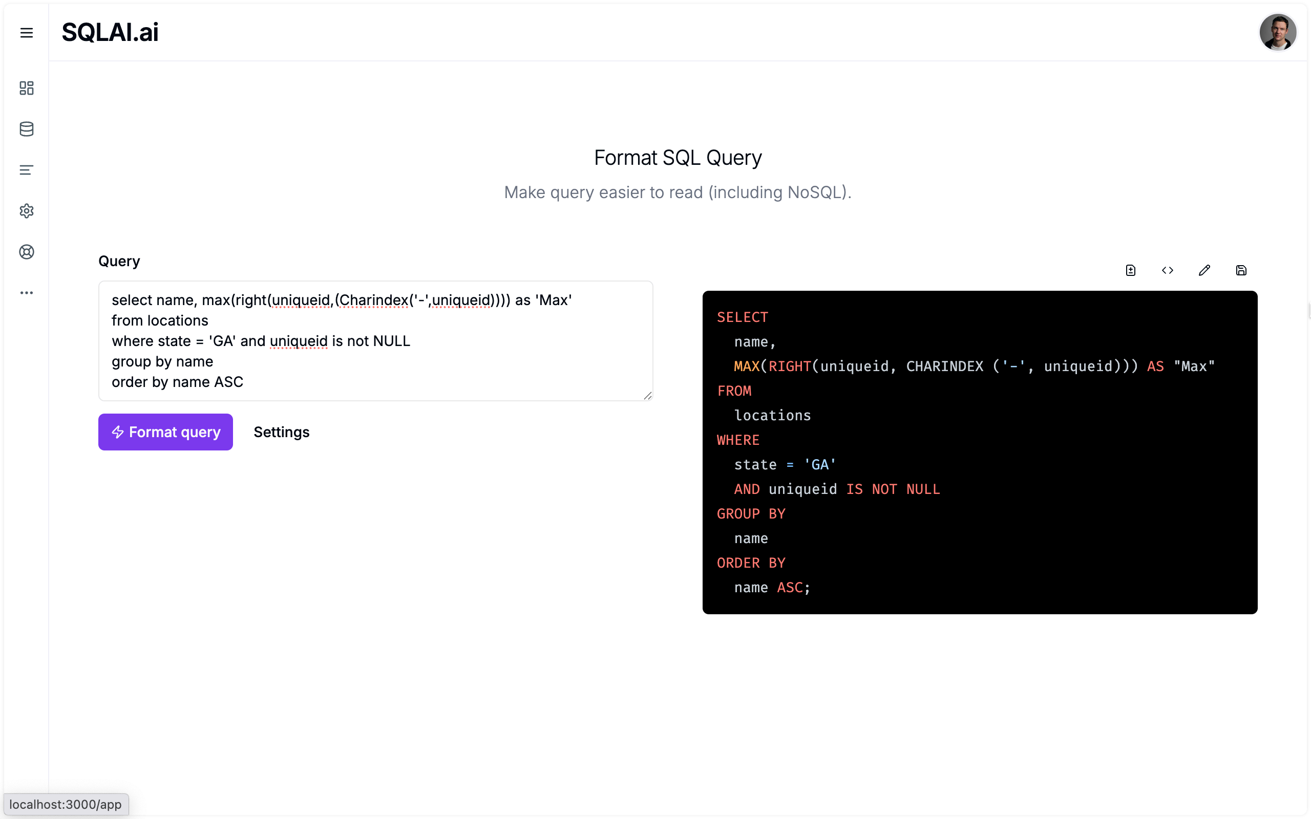 Screencast showing how to format SQL query