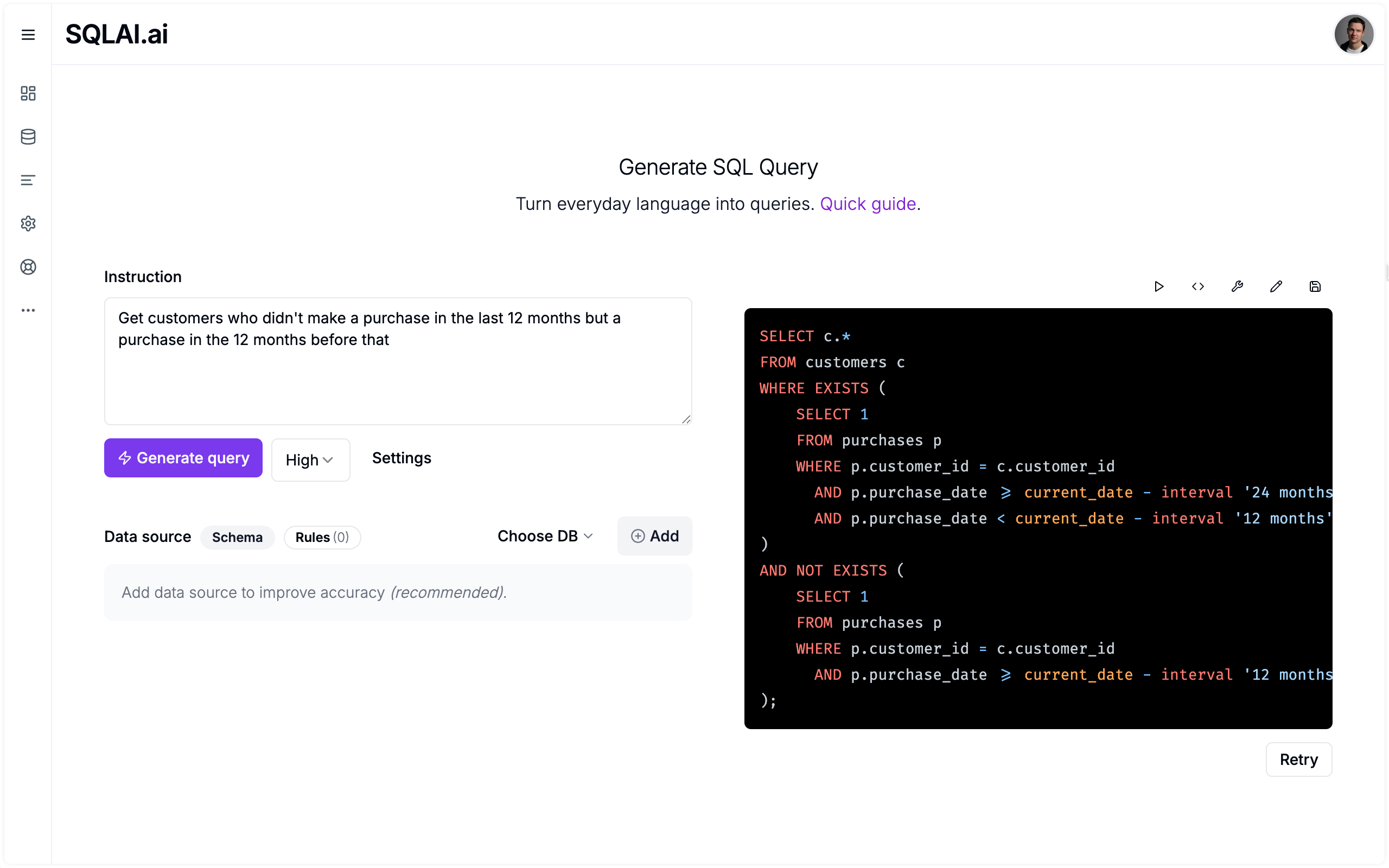 Generate SQL in seconds with AI