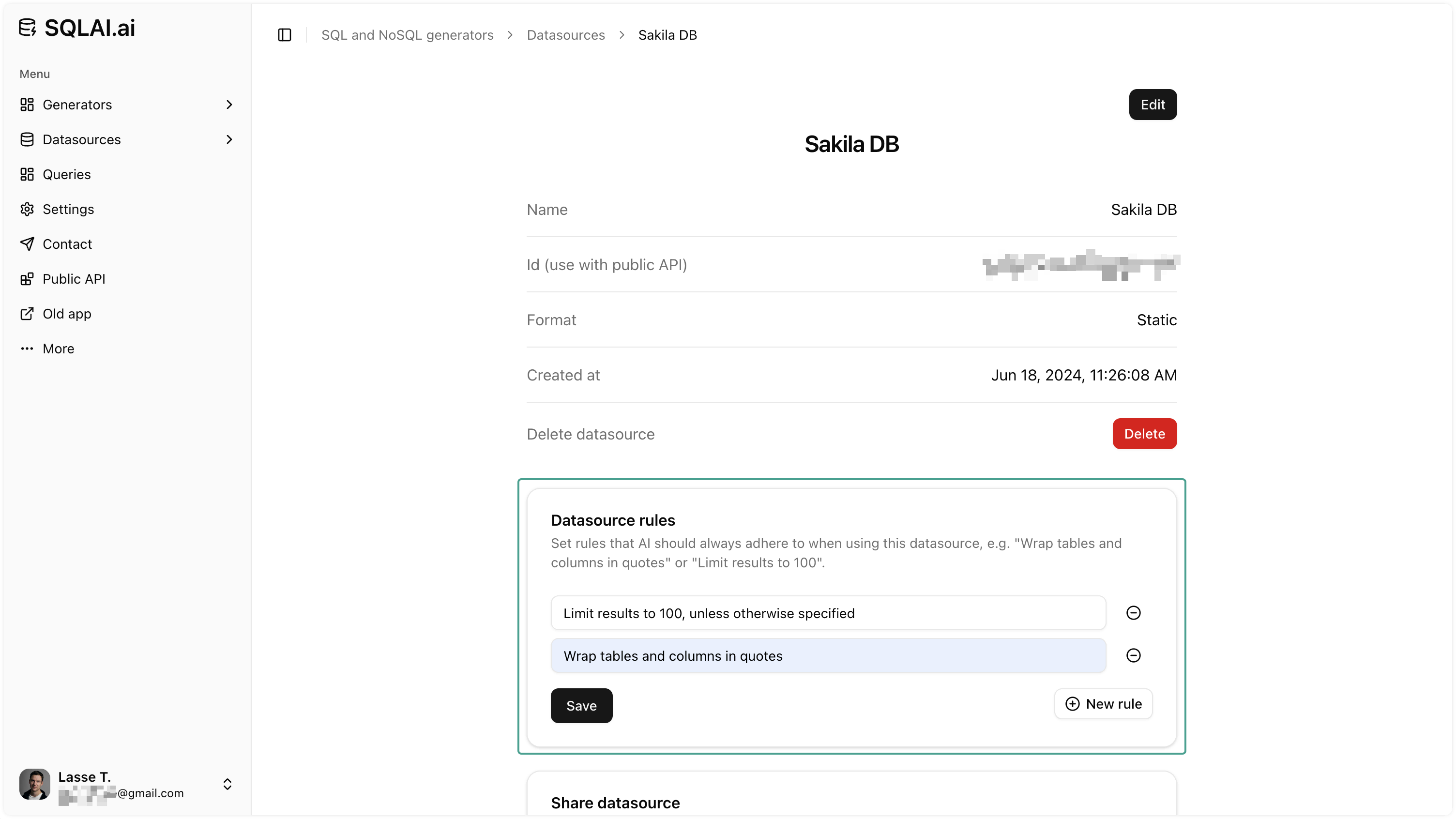 Set data source rules on SQLAI.ai